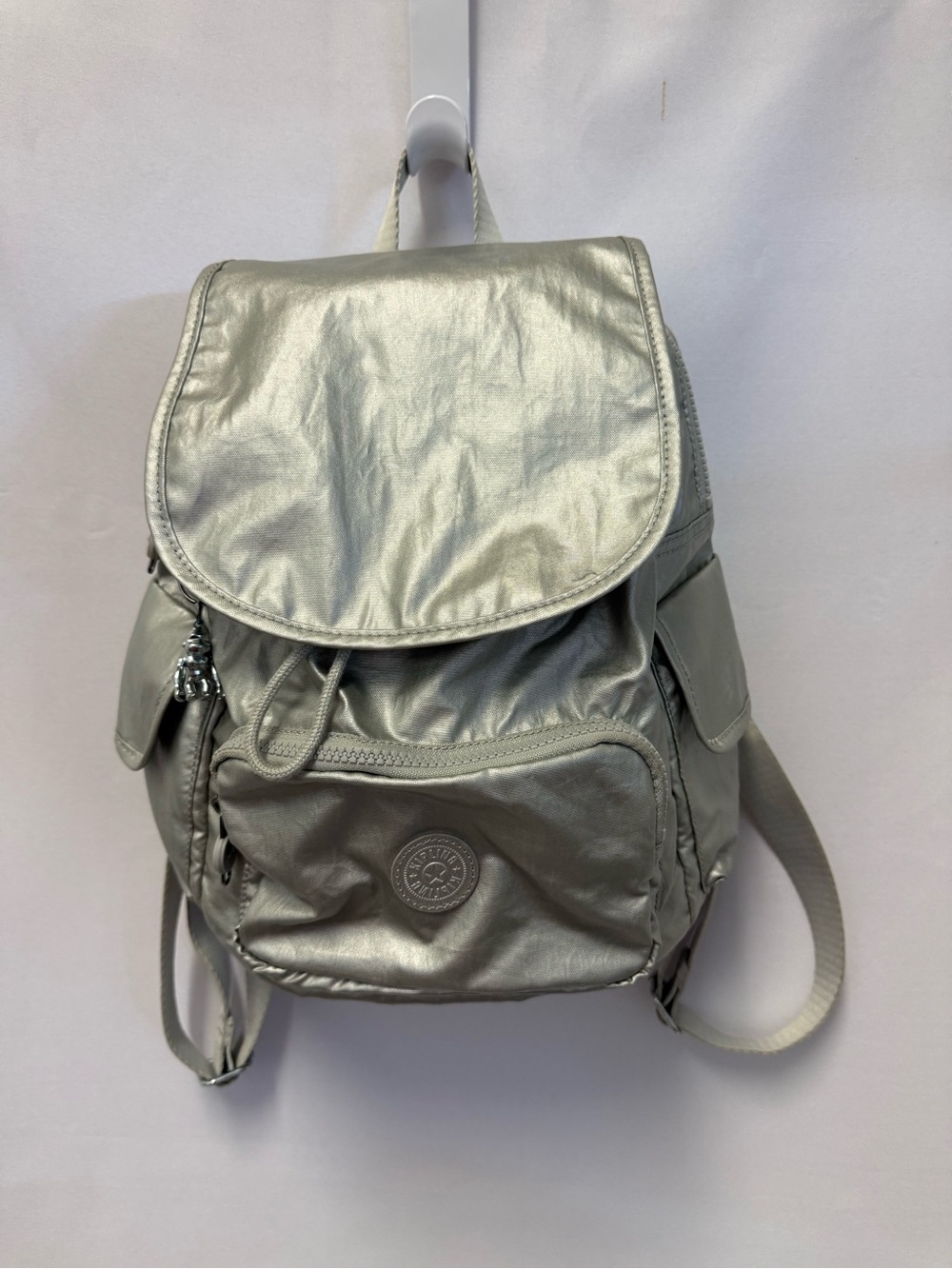 Kipling Silver Metallic Backpack - Women’s Stylish Daypack